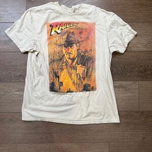 VINTAGE Indiana Jones Raiders of the Lost Ark T-Shirt, Tan, Logo, Sz XL, Cotton